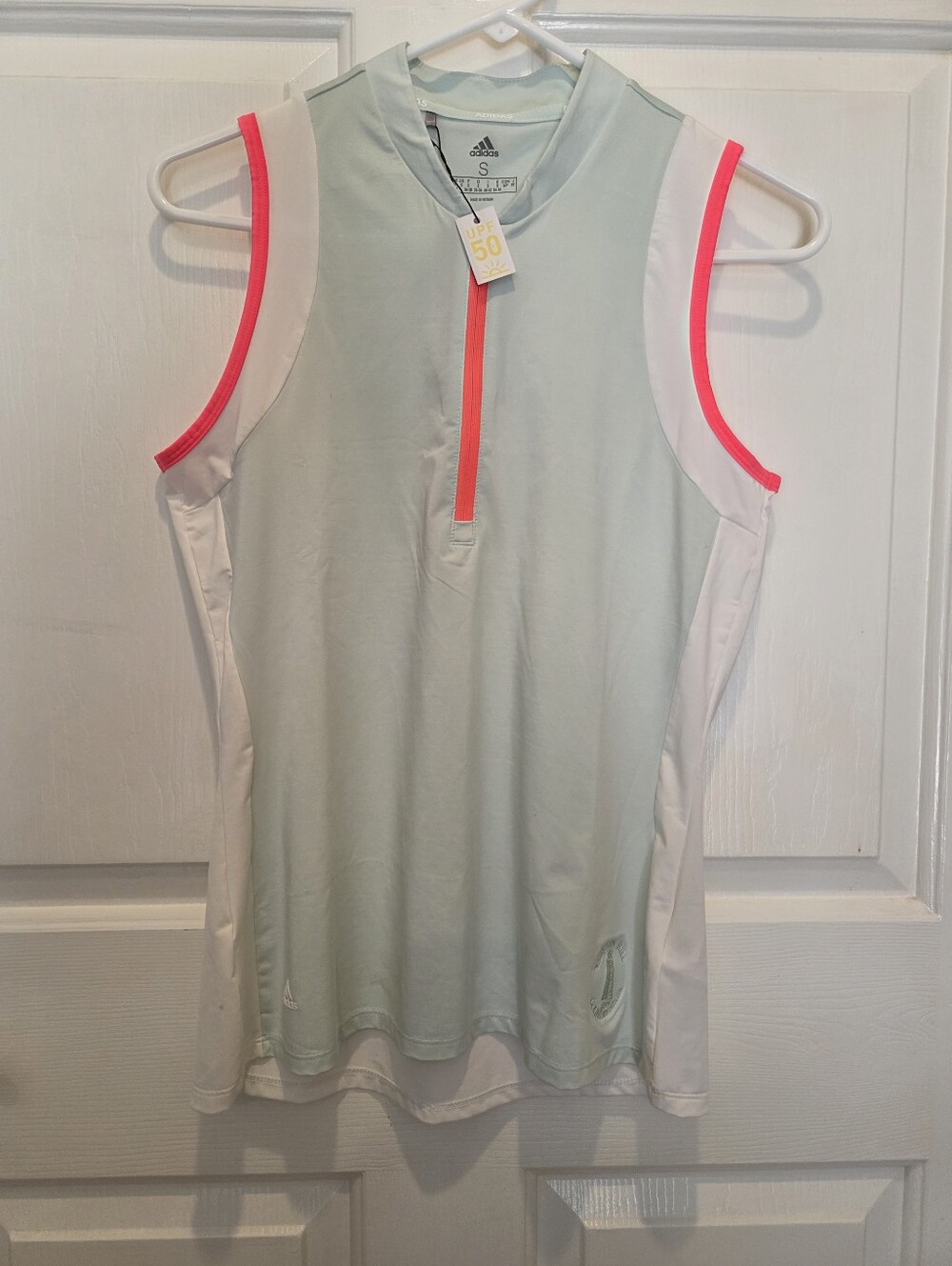 adidas Mint Green Sleeveless Golf Tank with Neon Pink Trim, Small